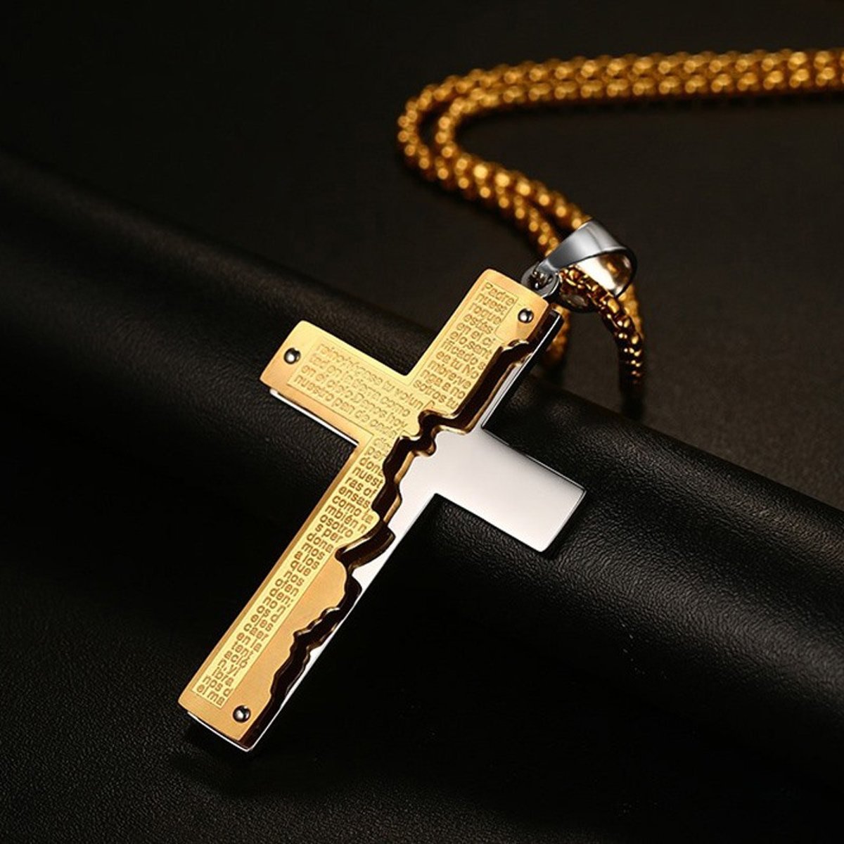 Trendy Crucifix Chain | Kruisje Ketting | Met Bijbel Verse | Stainless Steel